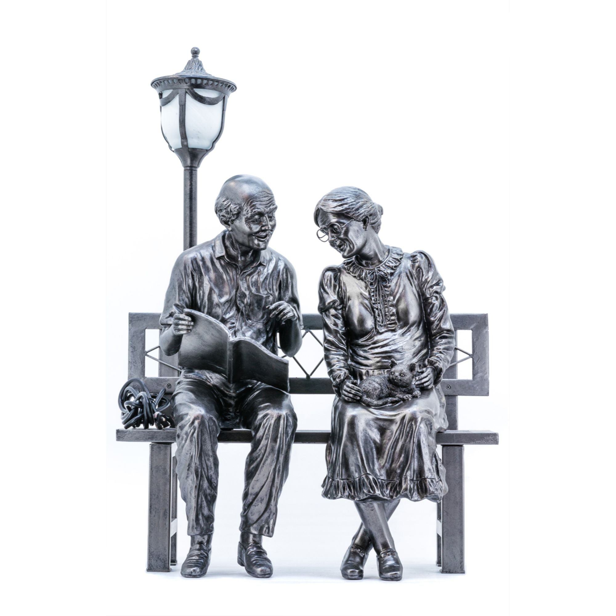 Hi-Line Gifts 36.5" Old Couple with Street Lamp Outdoor Garden Statue
