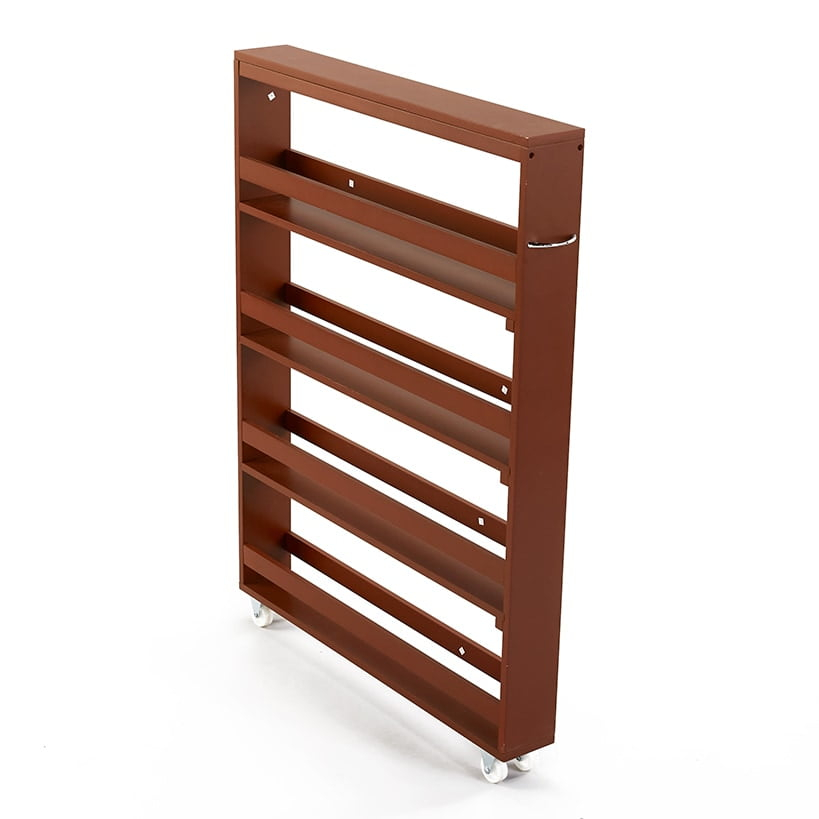 The Lakeside Collection Rolling Spice and Can Storage Rack 4 Tier - Walnut