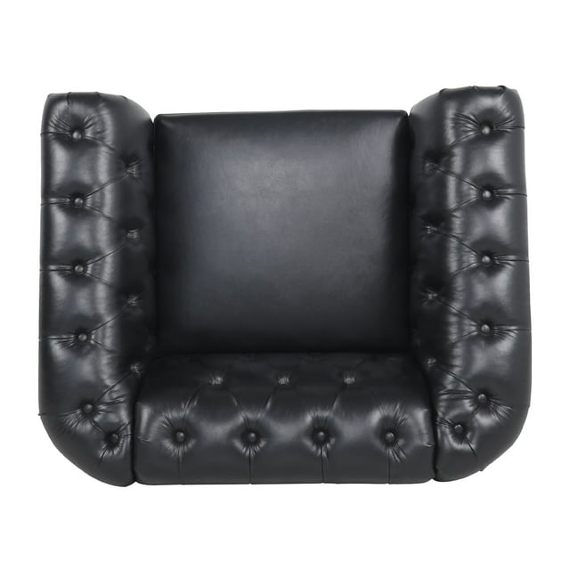 Highland Chesterfield Upholstered Accent Chair in PU with Tufted Back - 39"Wx33"Dx28"D Black