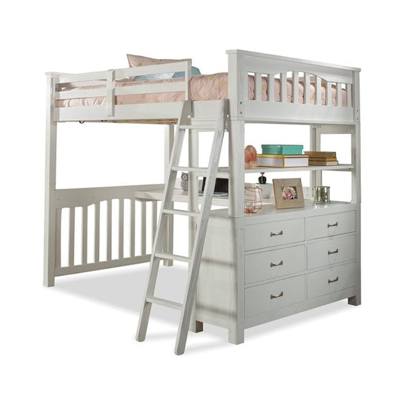 Highlands Full Loft Bed with Desk in White