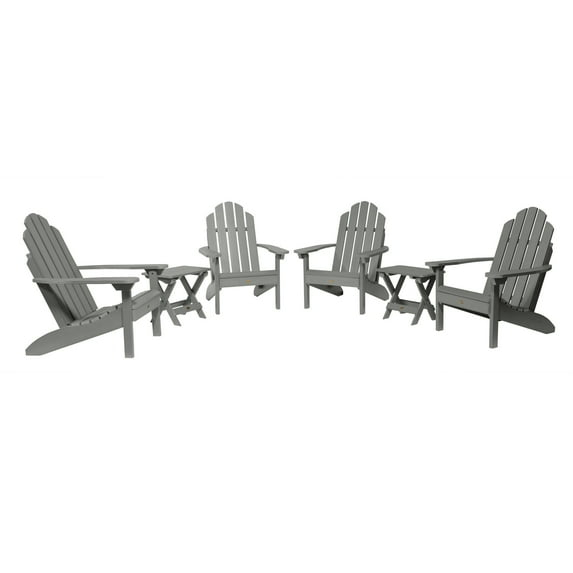 Highwood 6-pc Classic Westport Adirondack Set with 4 Classic Westport Adirondack Chairs and 2 Folding Side Tables - Outdoor, Eco-friendly, Synthetic Wood