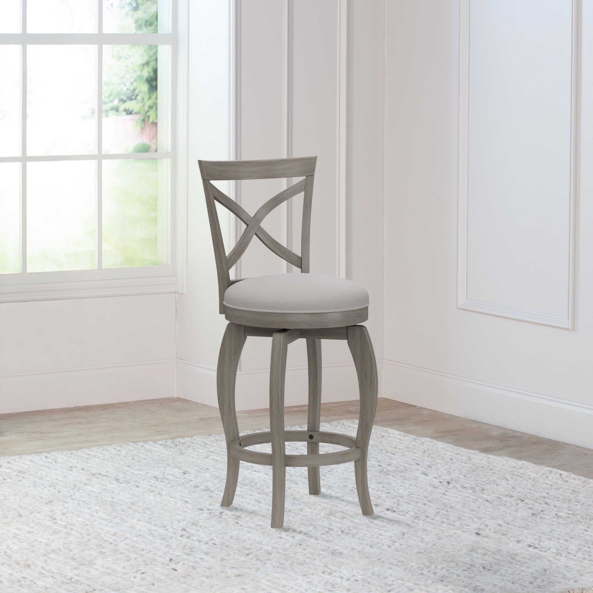 Hillsdale Furniture Ellendale X-Back Wood Padded Swivel Counter Height Stool, Aged Gray