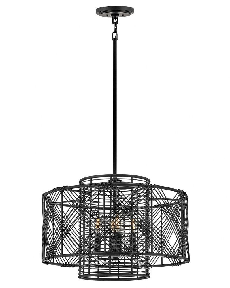 4 Light Large Convertible Pendant In Transitional And Coastal And Bohemian Style-13.75 Inches Tall And 20.25 Inches Wide-Black Finish Hinkley