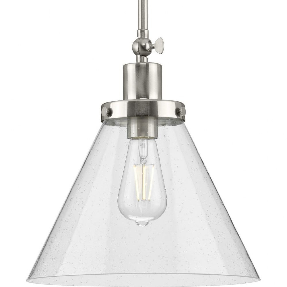 Progress Lighting Hinton 1-Light Industrial Pendant, Brushed Nickel, Seeded Glass Shade