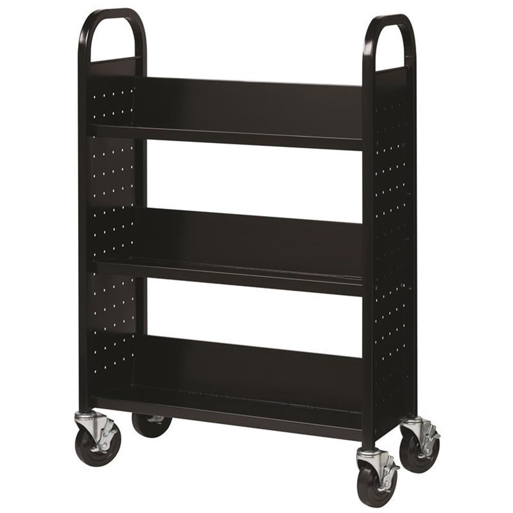 Hirsh Single-sided Mobile Metal 30" W x 9-1/2" D Book Cart Black
