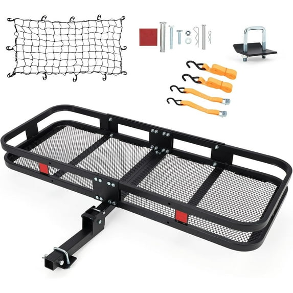 SAIYA 60x24x6 Hitch Cargo Carrier for 2 Inch Receiver, 500LB Capacity Hitch Mount Cargo Rack Carrier, Folding Hitch Cargo Basket with Antirust Coat