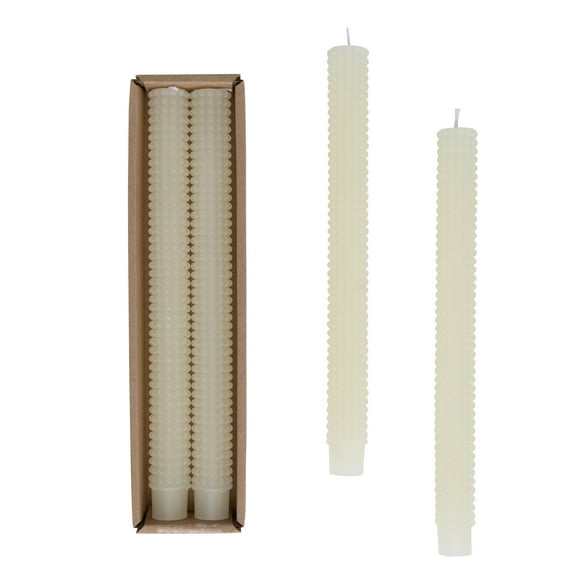 Creative Co-Op Unscented Hobnail Taper Candles in Box, Set of 2, Cream
