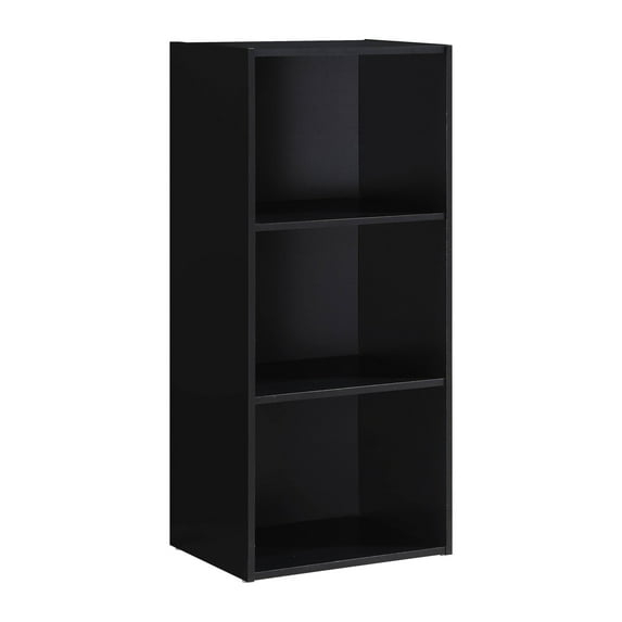 Hodedah HID23 High Quality 3 Shelf Home, Office, and School Organization Storage 35.70 Inch Tall Slim Bookcase Cabinets to Display Decor, Black