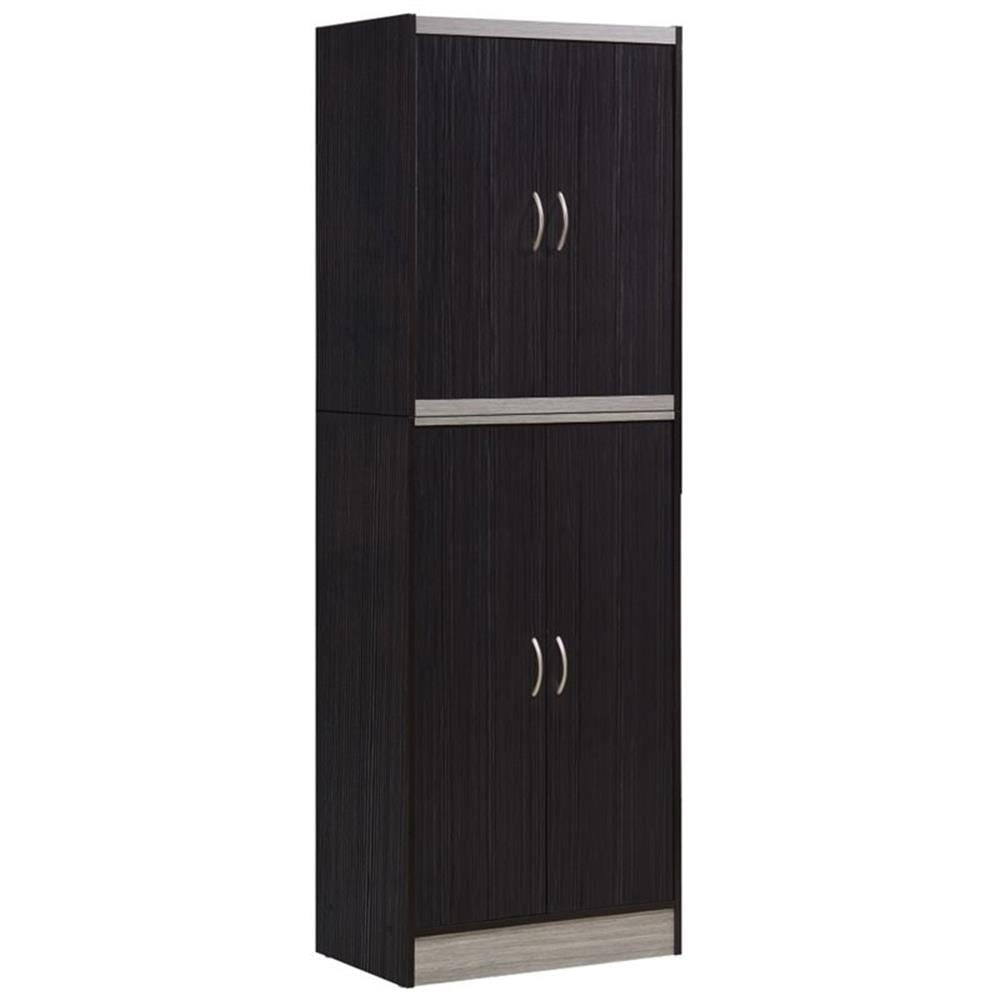 Hodedah 4 Door Kitchen Pantry 4 Shelves 5 Compartments in Chocolate-Grey Wood