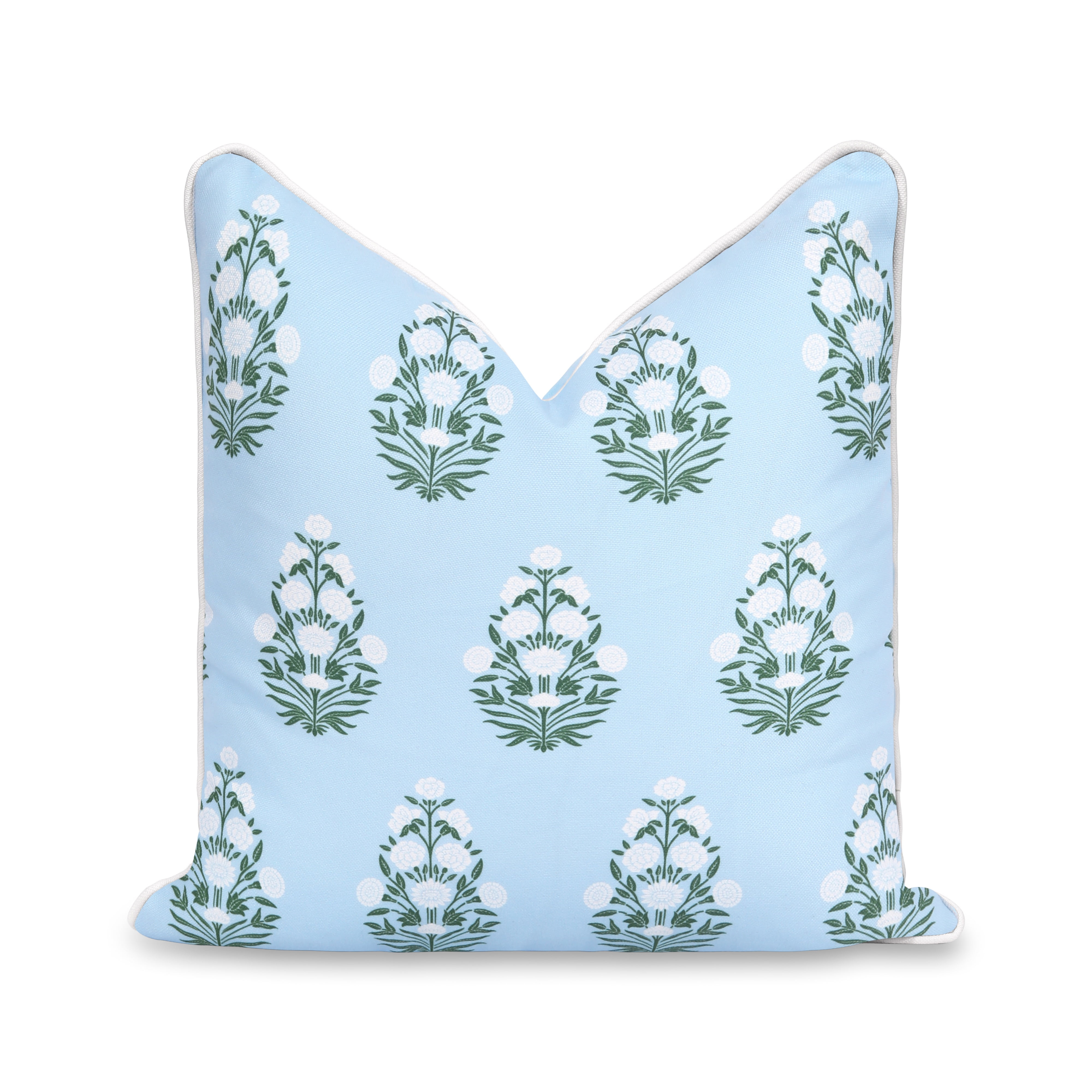 Hofdeco Premium Coastal Patio Indoor Outdoor Throw Pillow Cover Only, 18"x18" Water Repellent for Backyard, Couch, Baby Blue White Green Floral with Piping