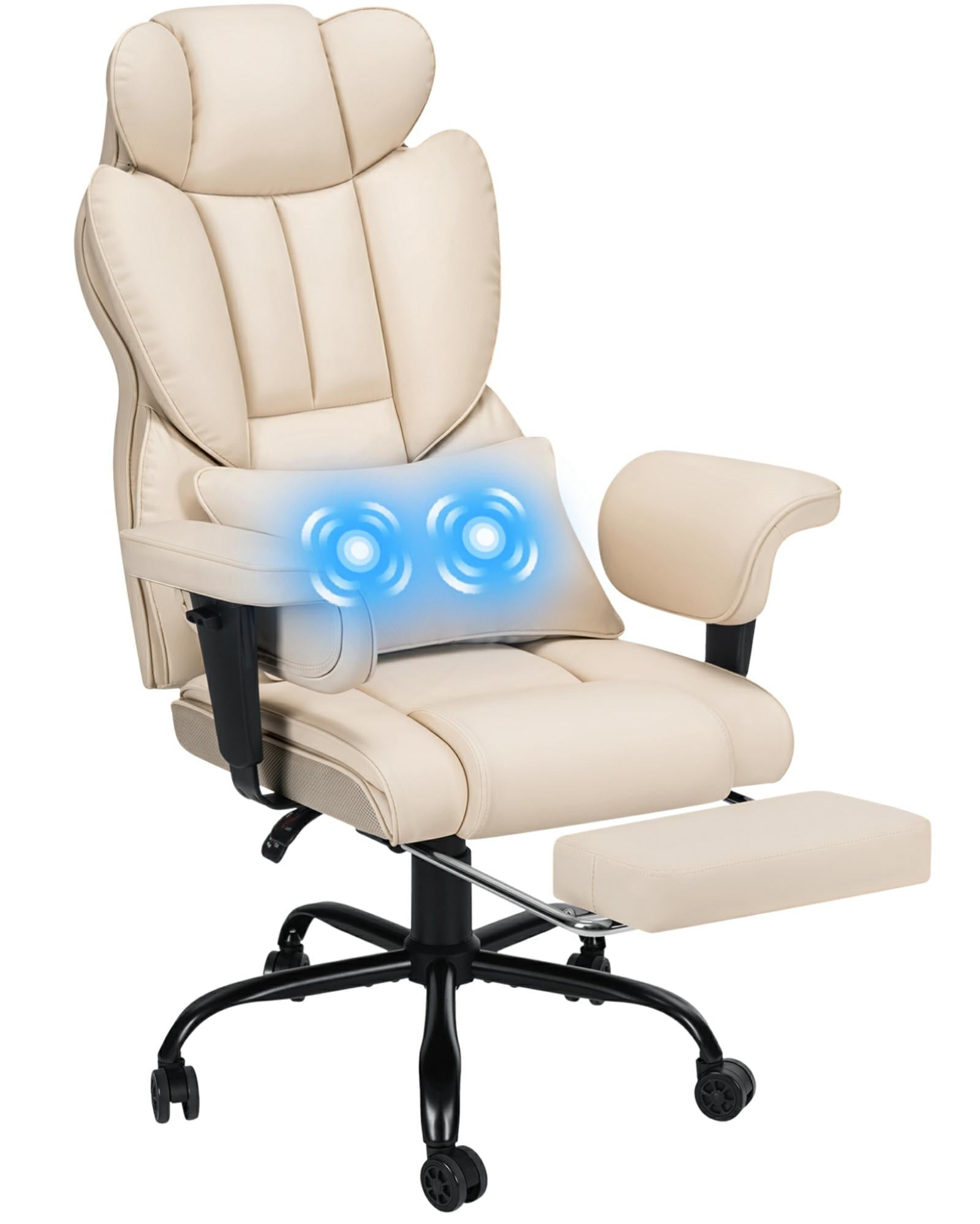 Hoffree Big and Tall Office Chair 450lbs, Executive Computer Desk Chair with Massage Ergonomic  Leather Chair with Footrest Reclining Desk Office Chair with Lumbar Support for Home Office