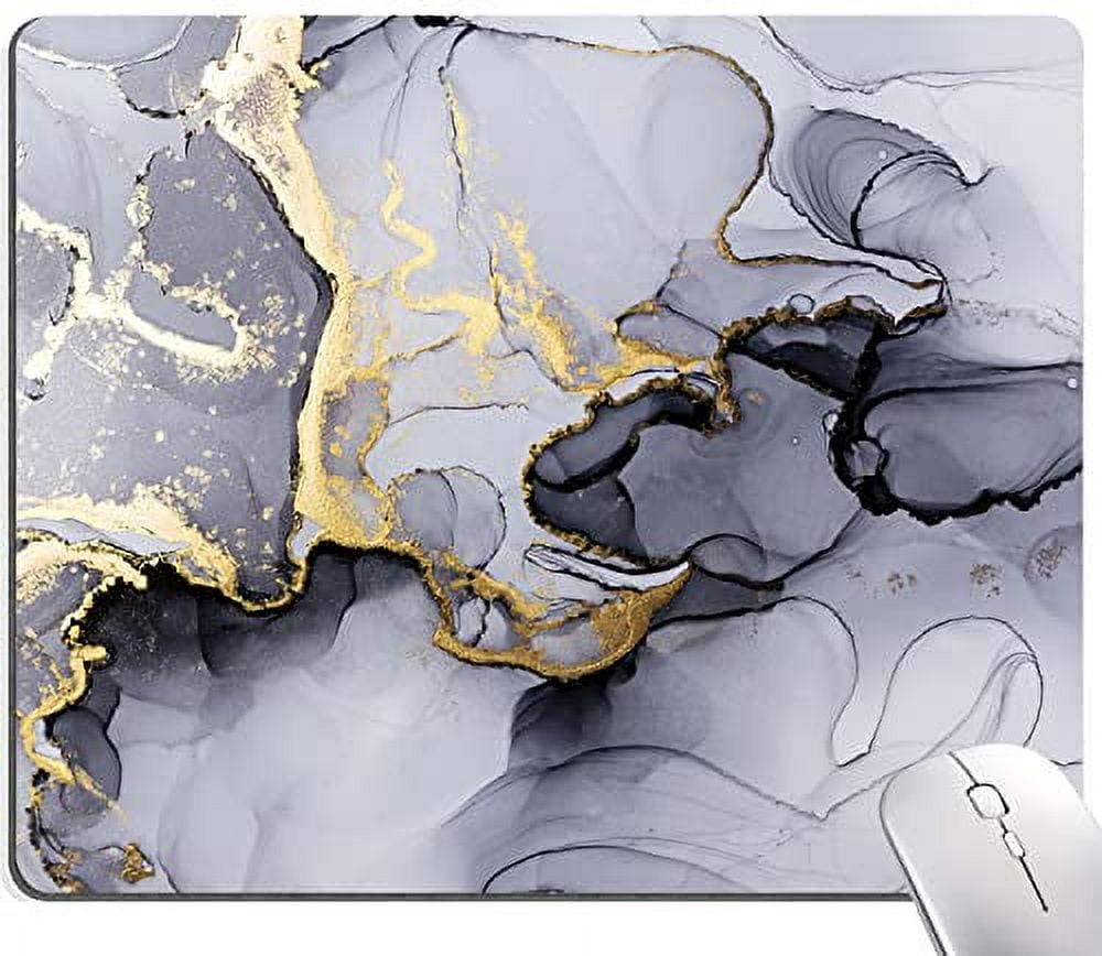 Hokafenle Gray Gold Black Marble Mouse Pad, Gaming Mouse Mat with Custom Design, Non-Slip Rubber Base Mousepad, Waterproof Office Mouse Pads, Desktop White Ink Marble 9.5 x 7.9 Inch