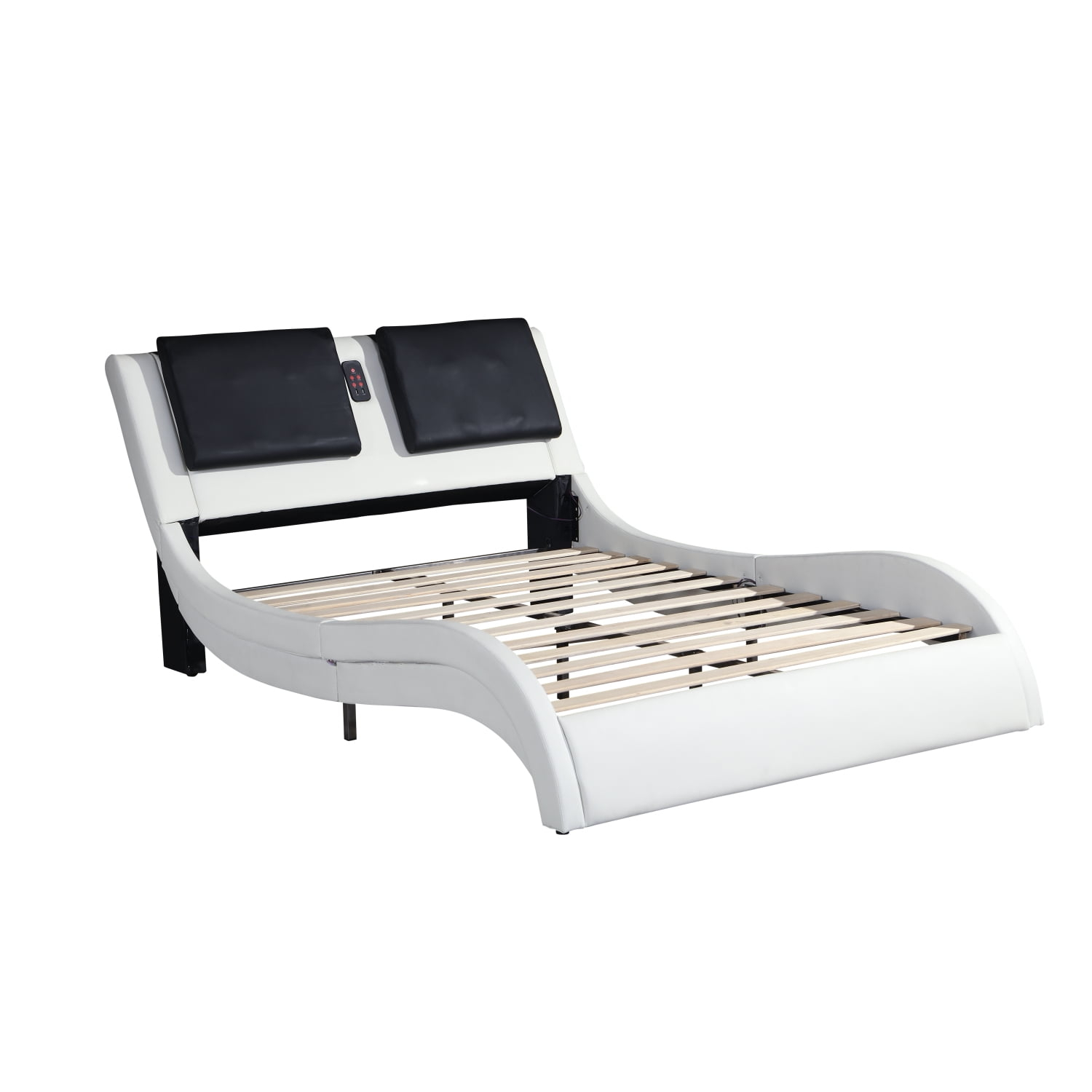 Holaki Queen Size Faux Leather Upholstered Platform Bed Frame with Led Lighting, Bluetooth Connection to Play Music Control, Backrest Vibration Massage, No Box Spring Needed