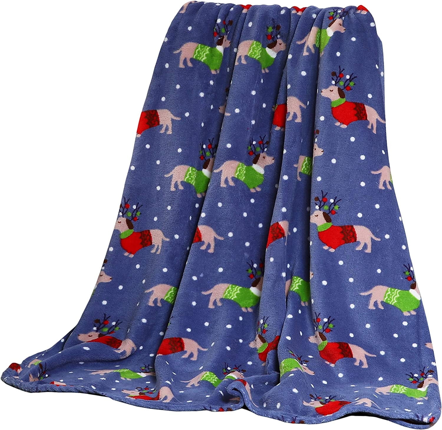 Holiday Blanket, Printed Soft Plush Throw, Christmas Theme Home Décor Fuzzy Warm & Cozy, for Bedding, Couch & Gift, 50” x 60” - Dogs in Sweaters