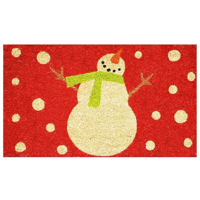 Festive Red and Green Coir Snowman Outdoor Christmas Doormat