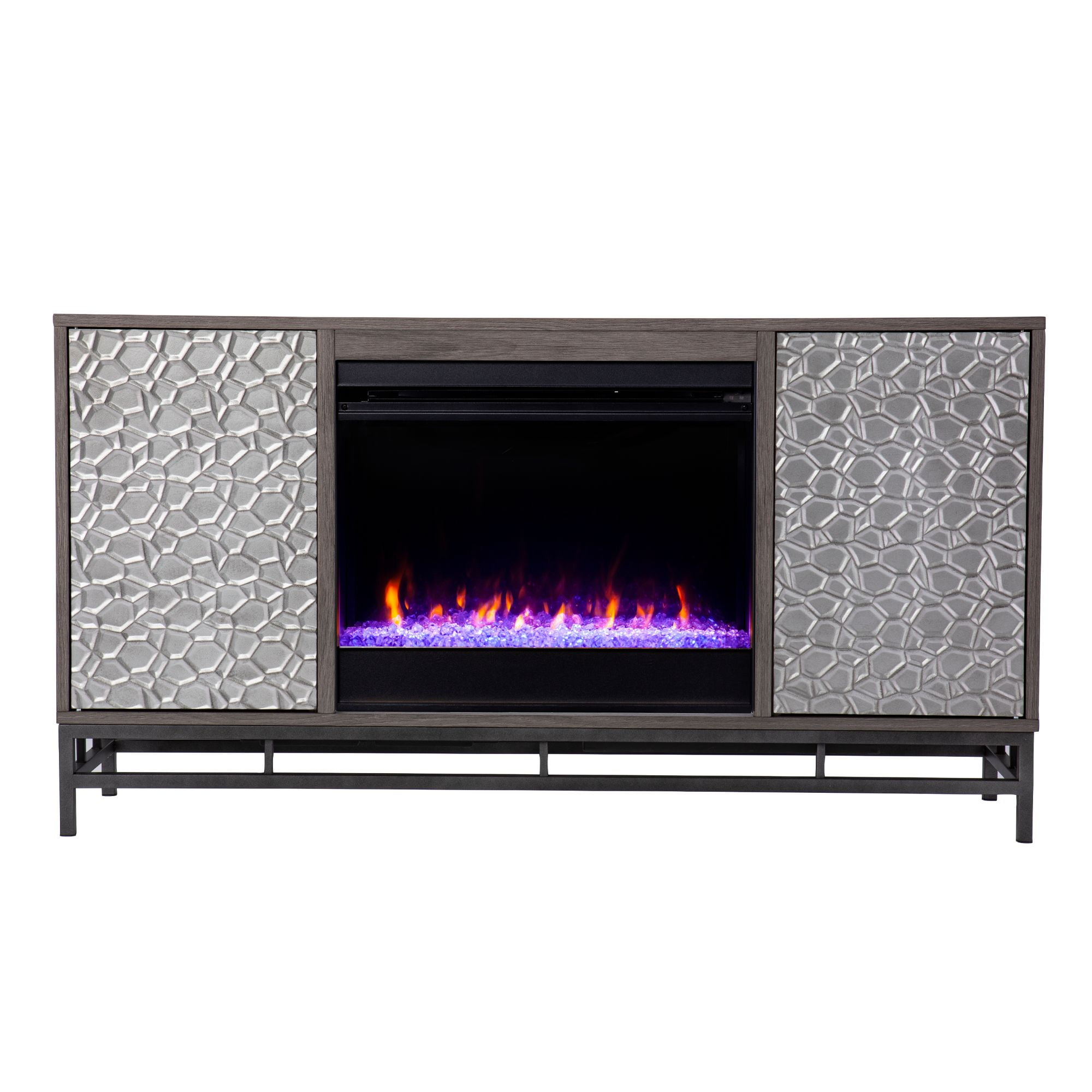 Hollesborne Color Changing Fireplace with Media Storage in Gray/Gunmetal Gray