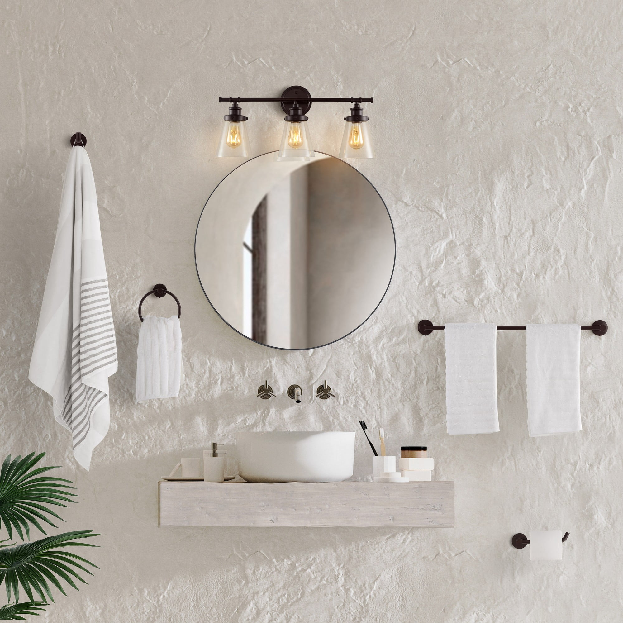 Hollis 23.75" 3-Light Traditional Farmhouse Vanity Light with Bathroom Hardware Accessory Set, Oil Rubbed Bronze (5-Piece)