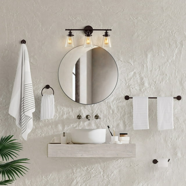 Hollis 23.75" 3-Light Traditional Farmhouse Vanity Light with Bathroom Hardware Accessory Set, Oil Rubbed Bronze (5-Piece)