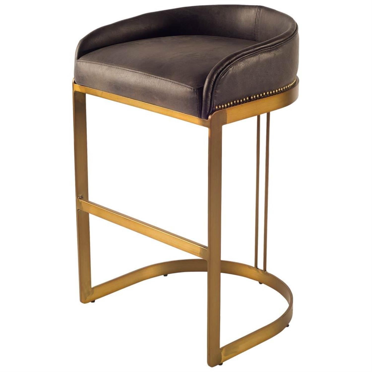 Hollyfield 20.5L x 19.75W x 32.75H Black Leather Seat Gold Metal Base Stool