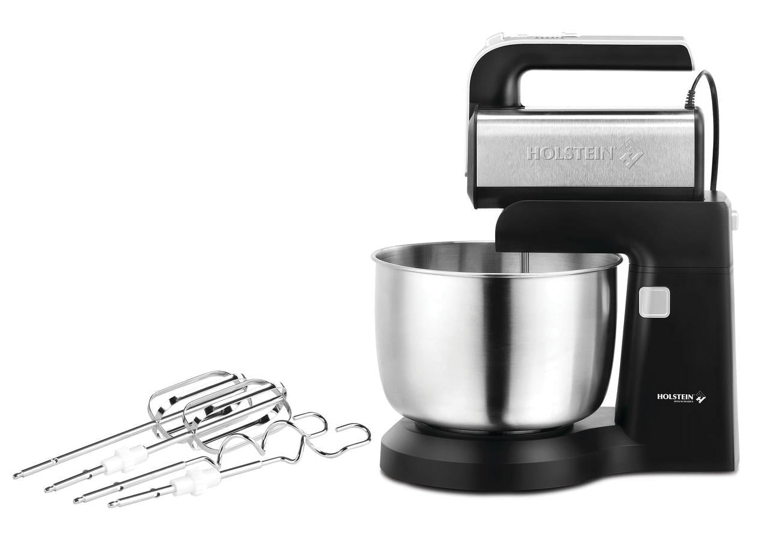 Holstein Housewares 2.9 QT 5-Speed Hand and Stand Mixer with LED Light, Black/Stainless Steel