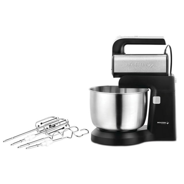 Holstein Housewares 2.9 QT 5-Speed Hand and Stand Mixer with LED Light, Black/Stainless Steel