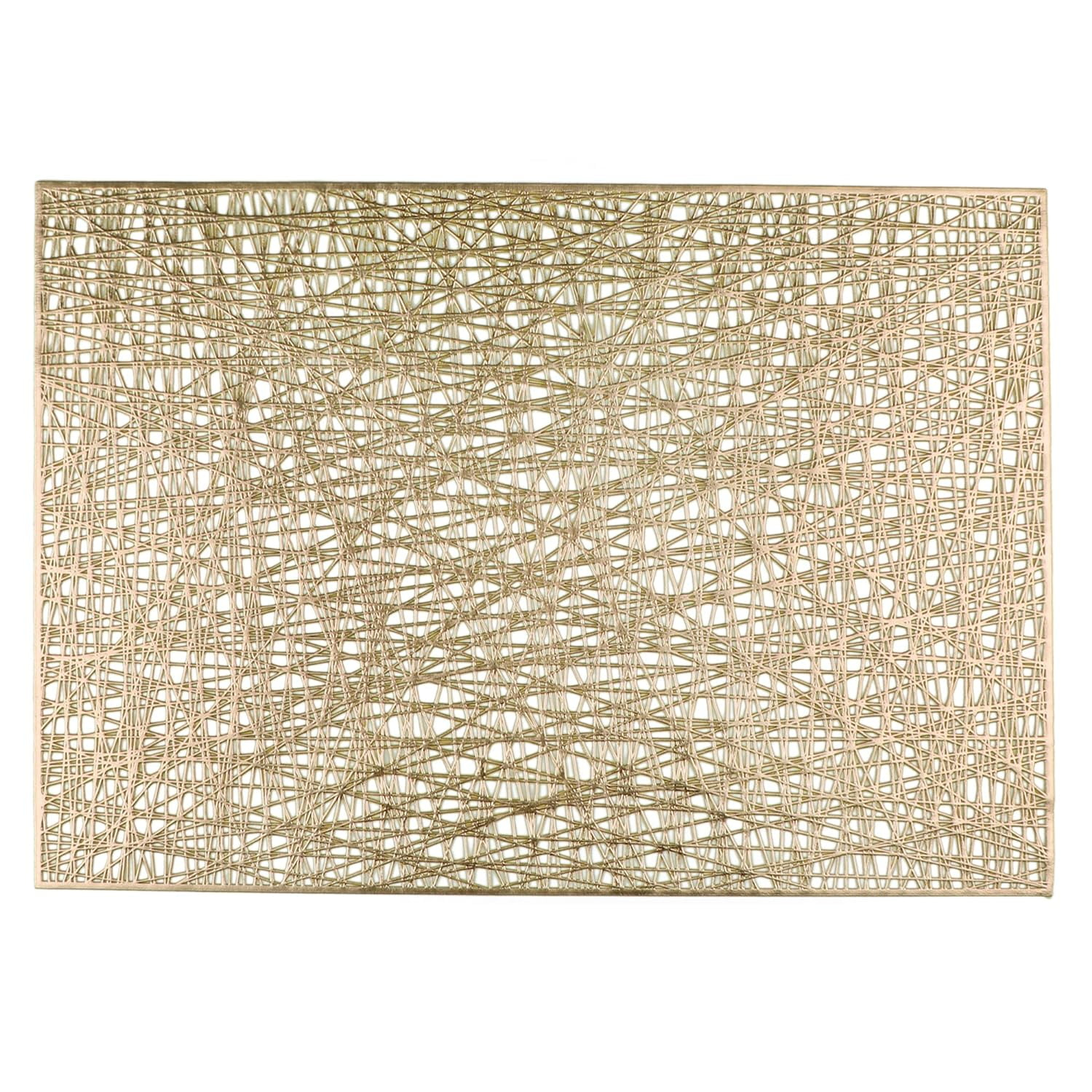 Holzlrgus Gold Rectangle Placemats Set of 4 Metallic Vinyl Easy to Clean Non-Slip Stain Heat Resistant Washable Wipeable Morden Abstract Table Mats for Dinning Wedding Party Festival