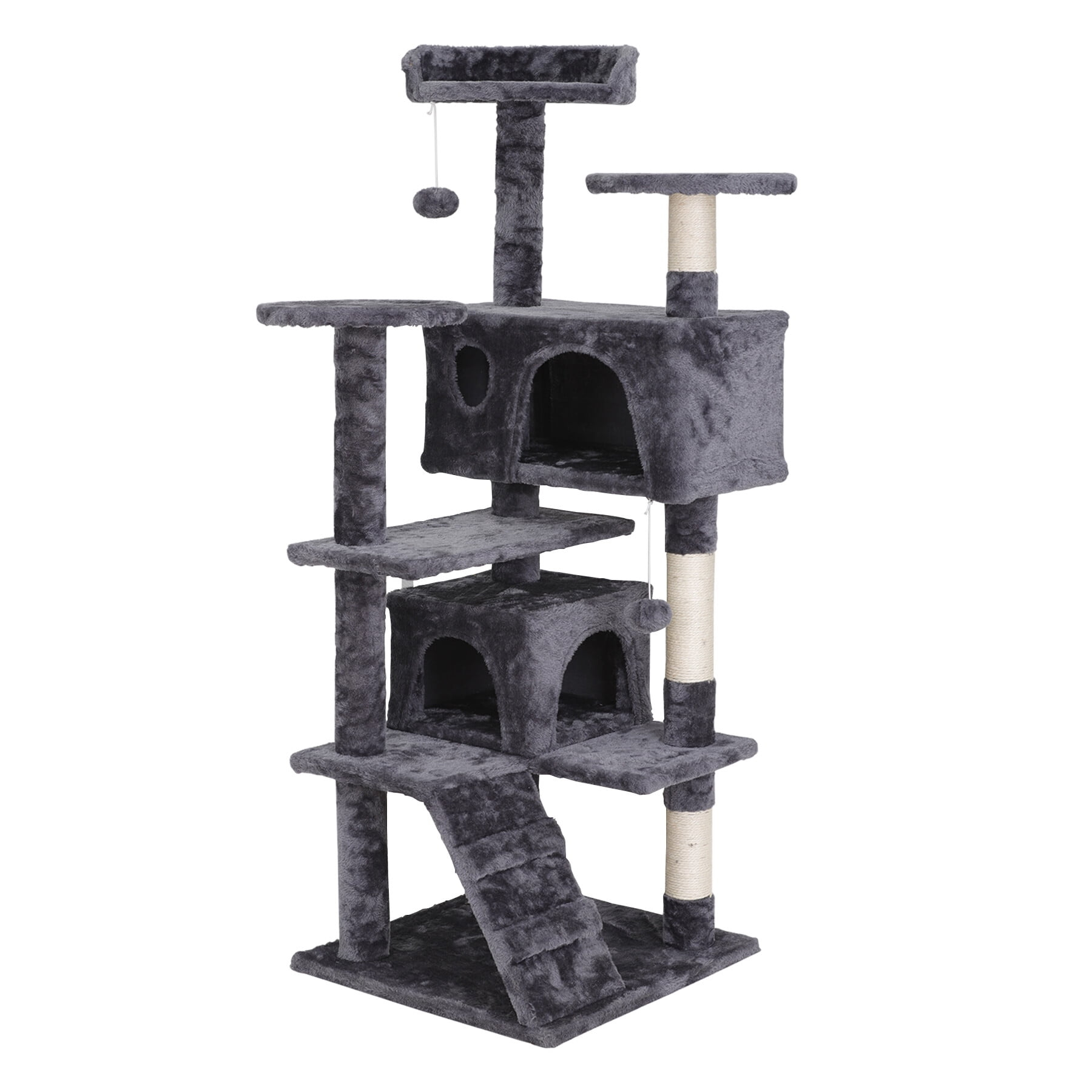 HomGarden 55''H Multi-Level Cat Tree Condo W/Scratching Post Tower & Perch, Play House Dark Gray