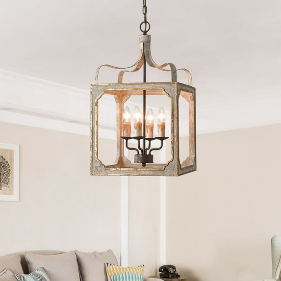 Homary 4-Light French Antique Gray Electric Suare Lantern Pendant Chandelier
