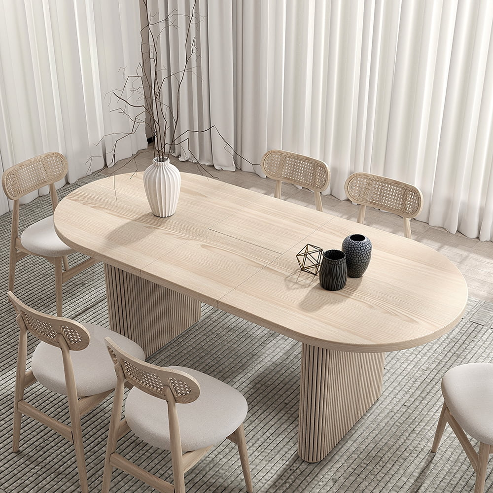 Homary Japandi 63"-79" Oval Extendable Whitewash Dining Table Butterfly Leaf 6 Seater