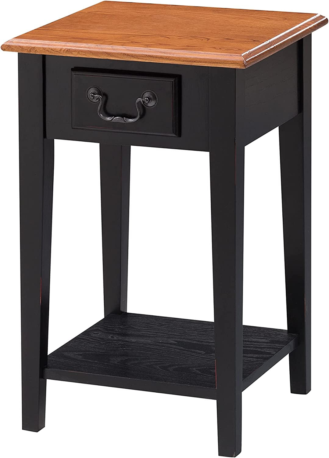 Home 9041-SL One Drawer Square Side Table with Shelf, Medium Oak and Slate Black