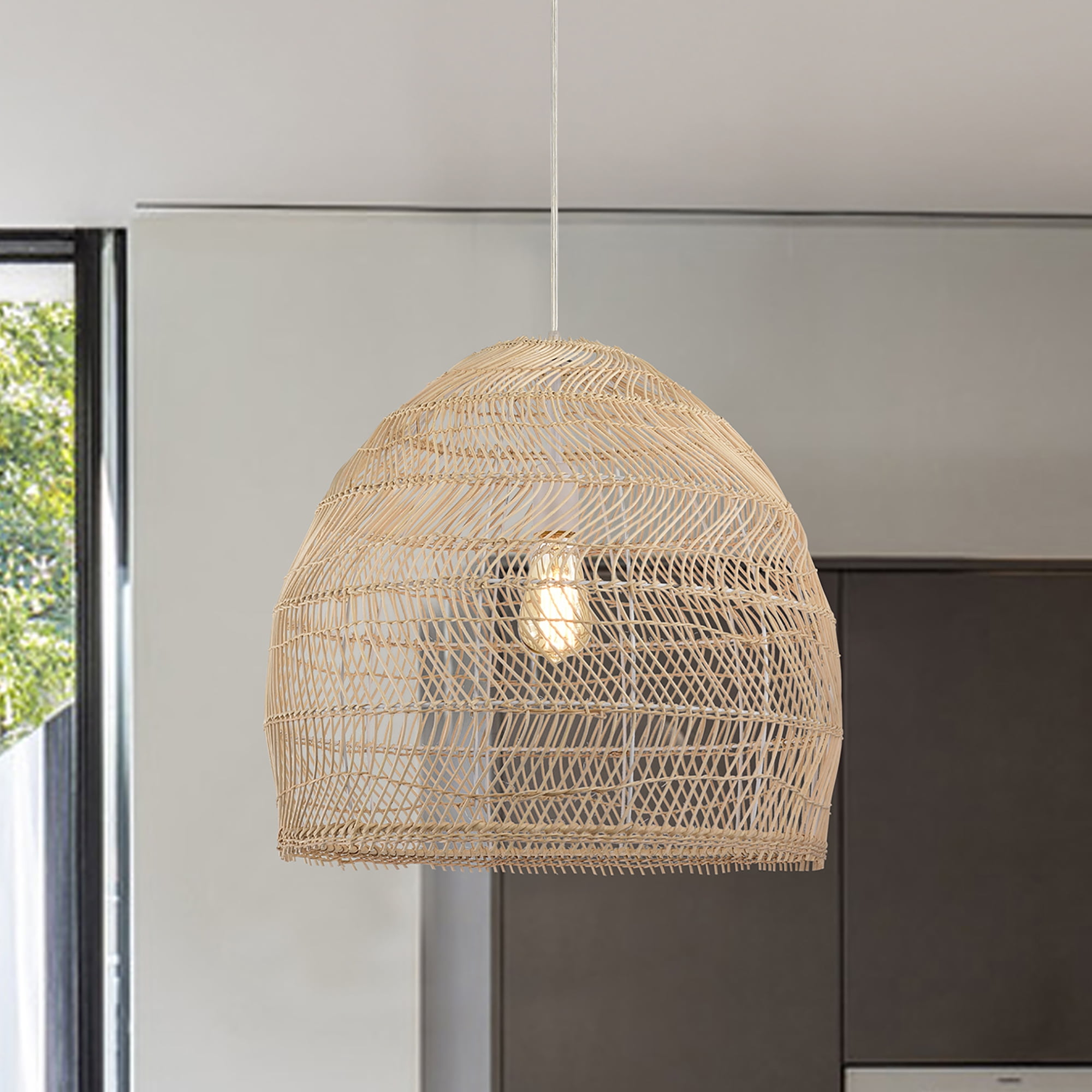 Home Accessories Blanc Cream 1-Light Rattan Dome Basket Pendant Light