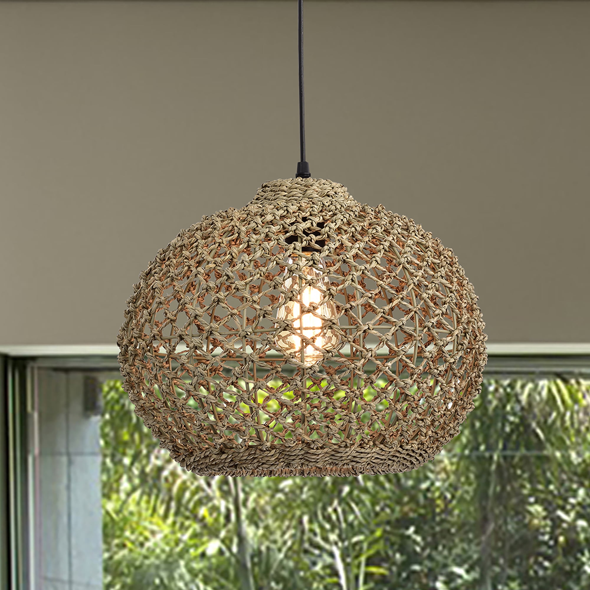Home Accessories Bonn Dark Yellow 1-Light Rattan Dome Basket Pendant Light