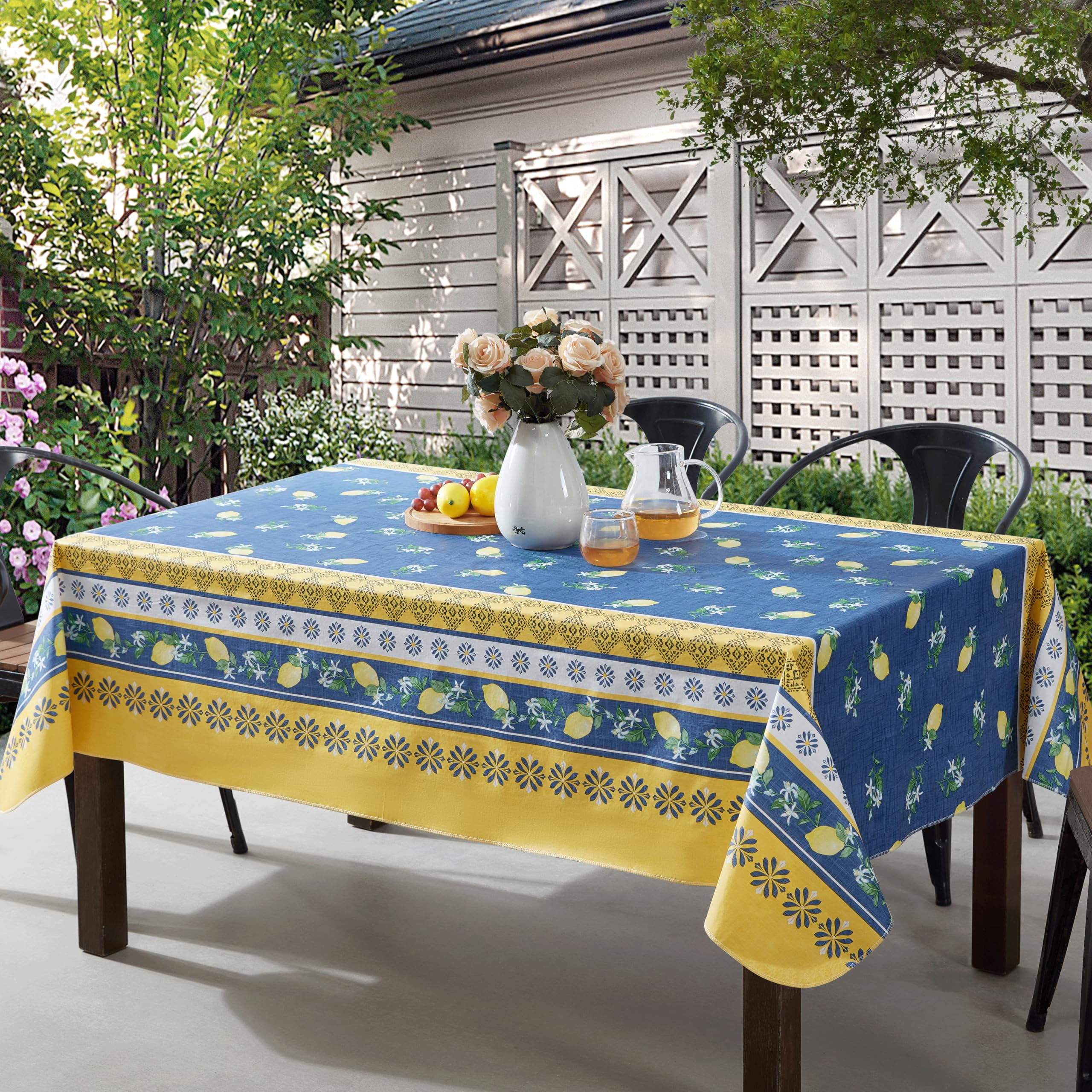 Home Bargains Plus French Country Lemon Grove 60 x 84 Inch Oval Vinyl Tablecloth with Flannel Backing
