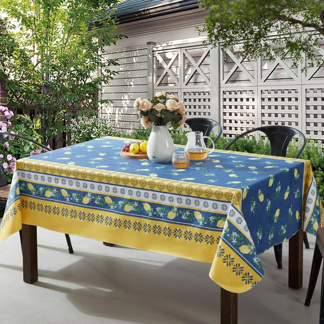 Home Bargains Plus French Country Lemon Grove 60 x 84 Inch Oval Vinyl Tablecloth with Flannel Backing