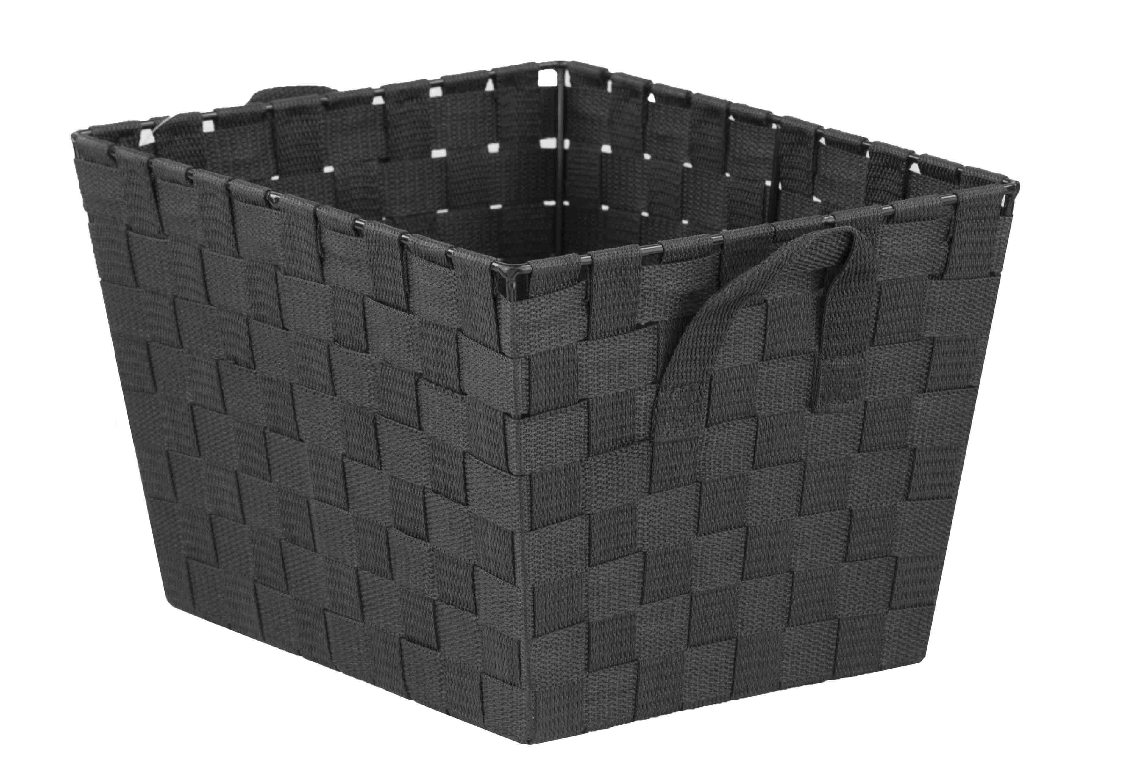 Home Basics Medium Polyester Woven Strap Open Bin, Black