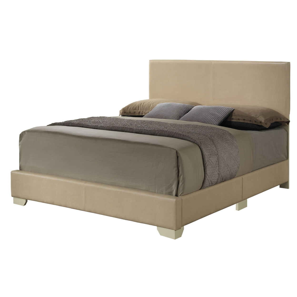 Home Bedroom Furniture Aaron Beige Upholstered Full Panel Bed