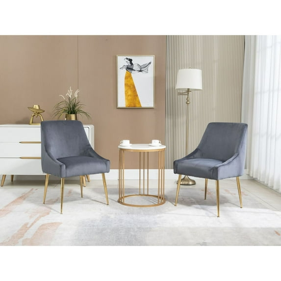 Home Beyond Velvet Upholstered Wing Back Parsons Chair with Golden Plated Legs, Accent Chairs with Contemporary Design for Living Room, Comfortable Armless Padded Chairs, Set of 2, VC-21G, Grey