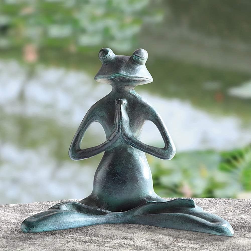 Meditating Yoga Frog Verdigris Green Metal Garden Sculpture