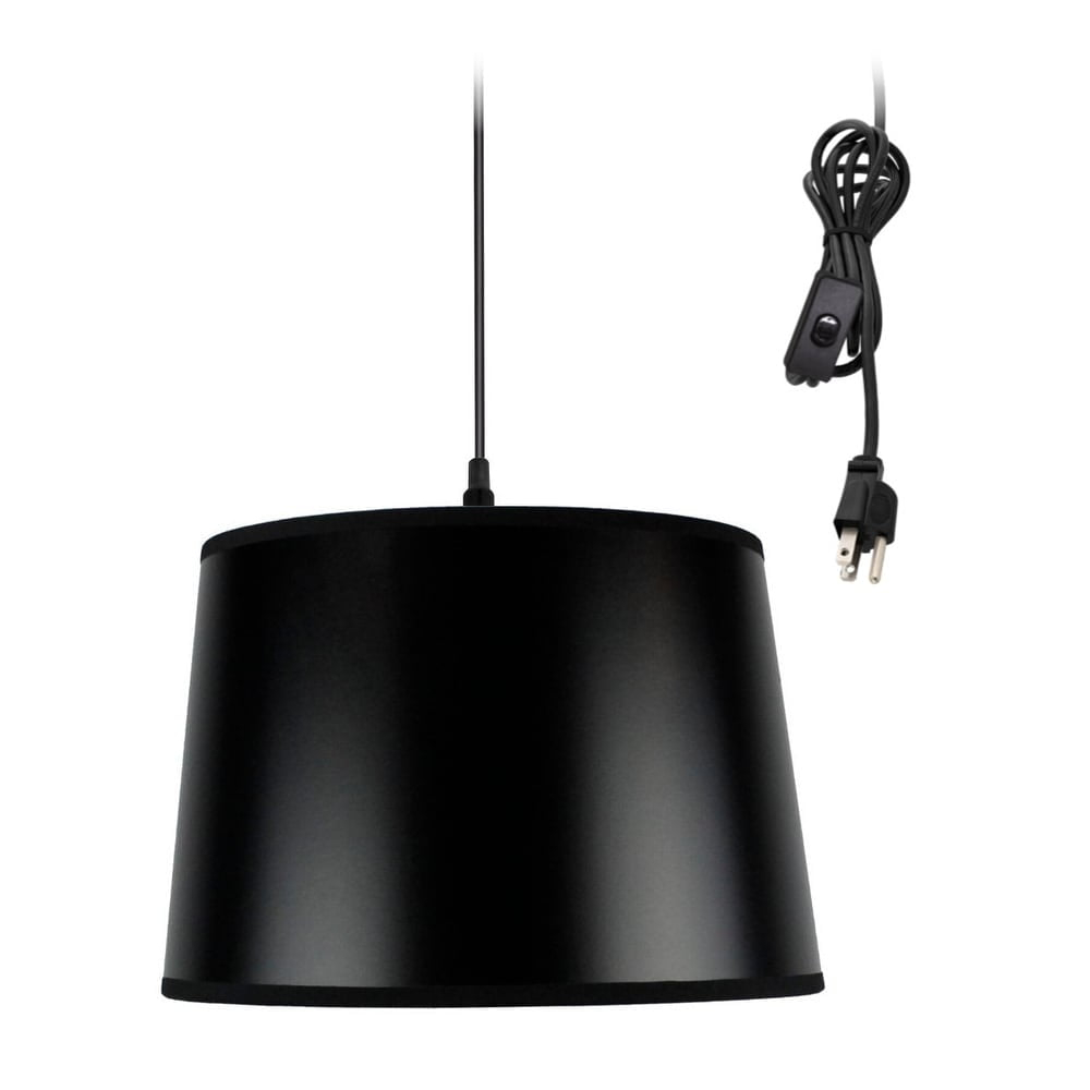 Home Concept Black Swag Plug-in Pendant with Shallow Drum Shade