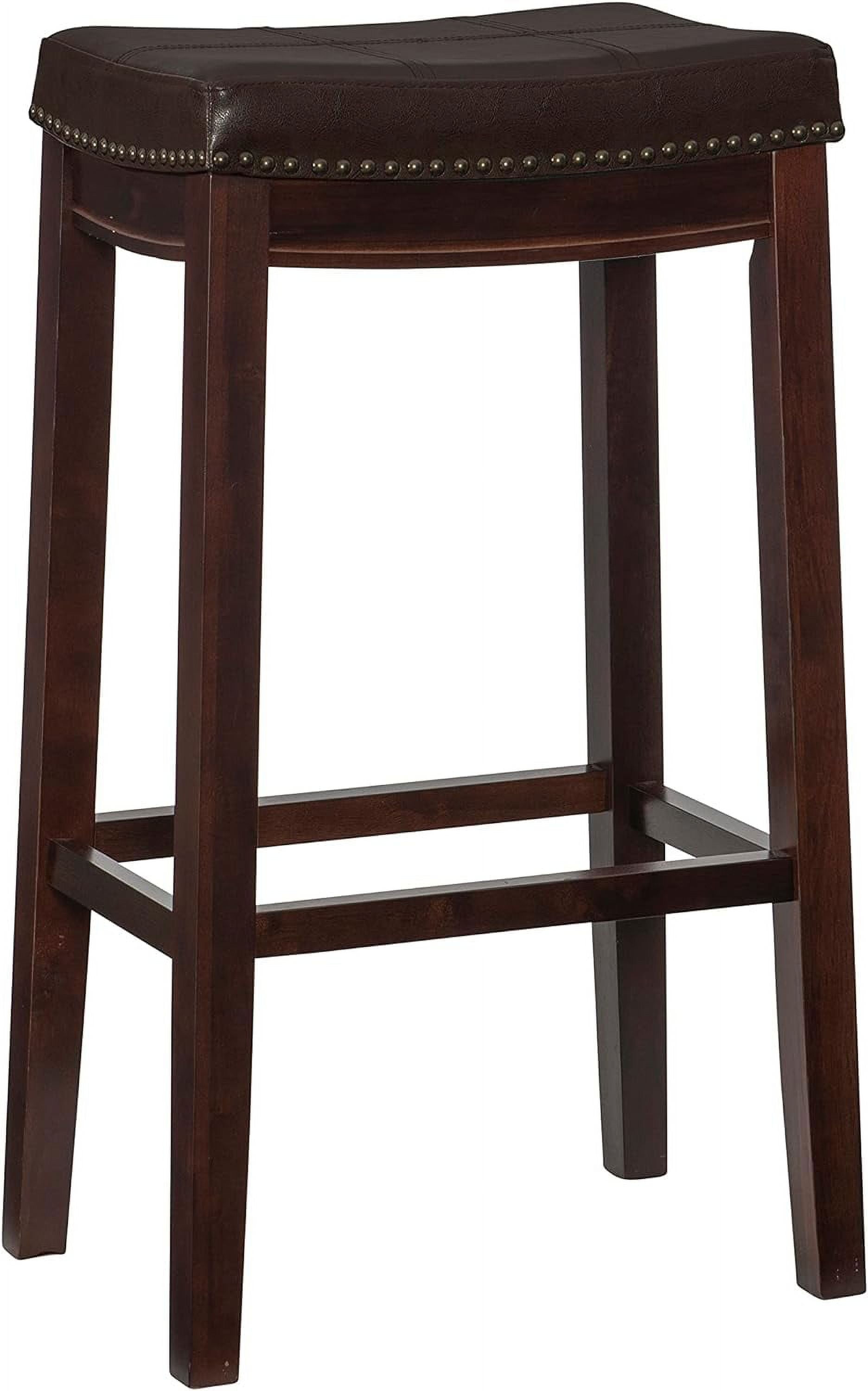 Linon Claridge Backless Wood Bar Stool, 32" Seat Height, Dark Brown Finish with Brown Faux Leather Fabric