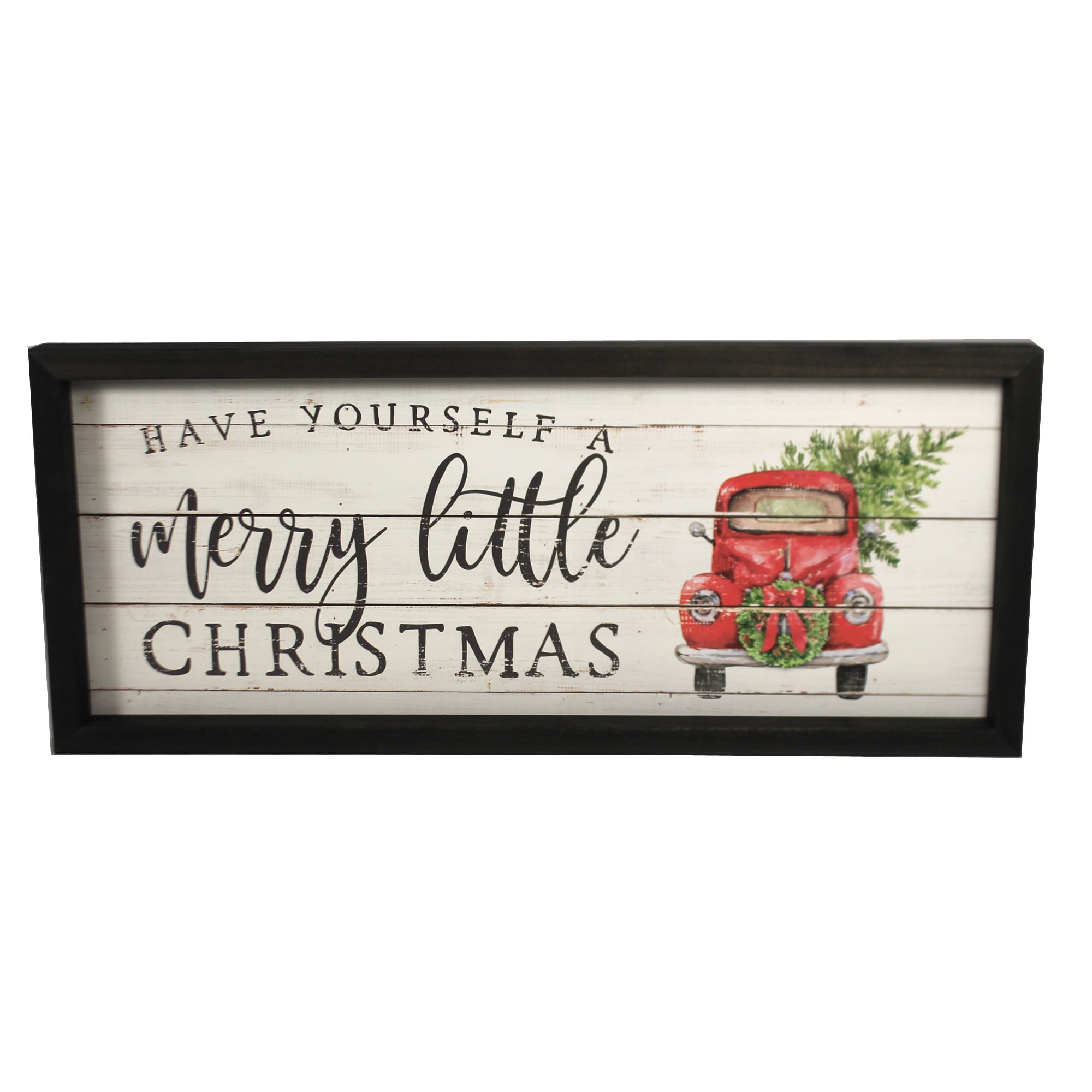 Home Decor Merry Christmas Plaque Wood Red Truck Tree Ff1094
