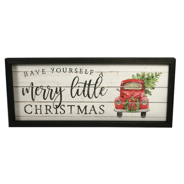 Home Decor Merry Christmas Plaque Wood Red Truck Tree Ff1094