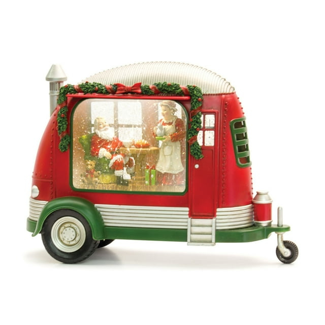Home Decorative Camper Snow Globe with Santa 8"H Plastic 6 Hr Timer 3 AA Batteries, Not Included or USB Cord Included