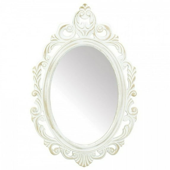 Home Decorative Distressed Vintage-Look Ornate White Mirror