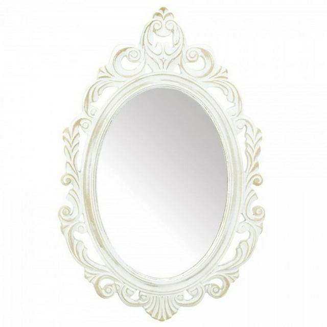 Home Decorative Distressed Vintage-Look Ornate White Mirror