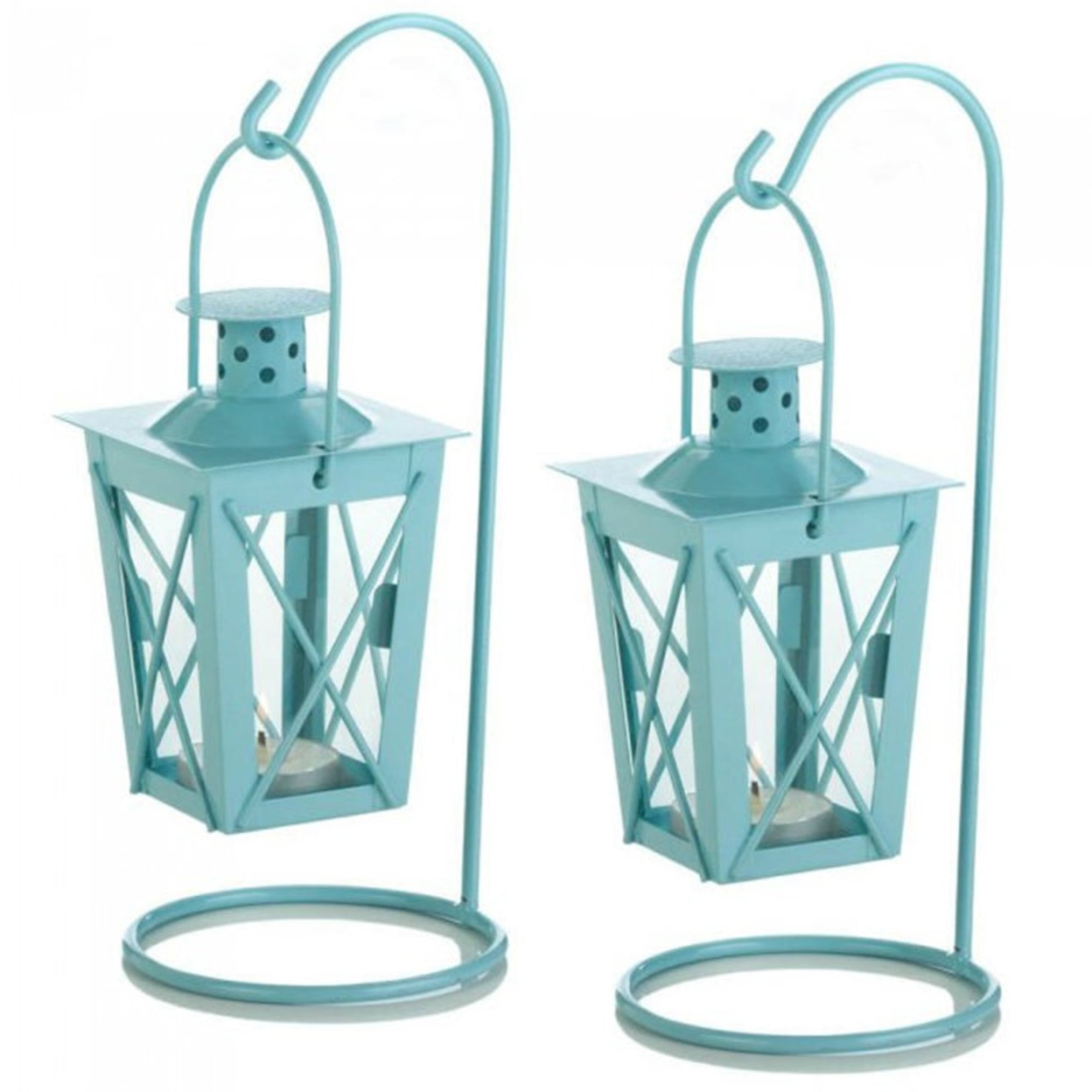 Home Decorative Hanging Railroad Lanterns Pair - Baby Blue