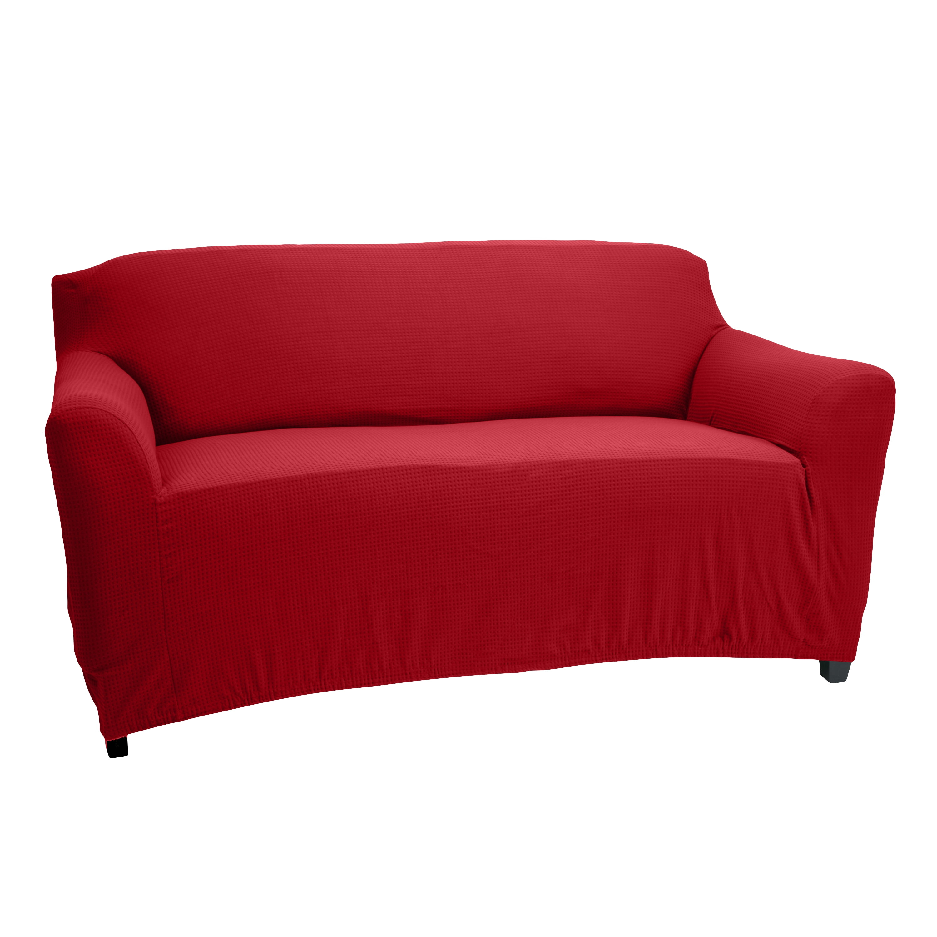 Home Details Waffle Design Polyester Love Seat Furniture Slipcover in Burgundy