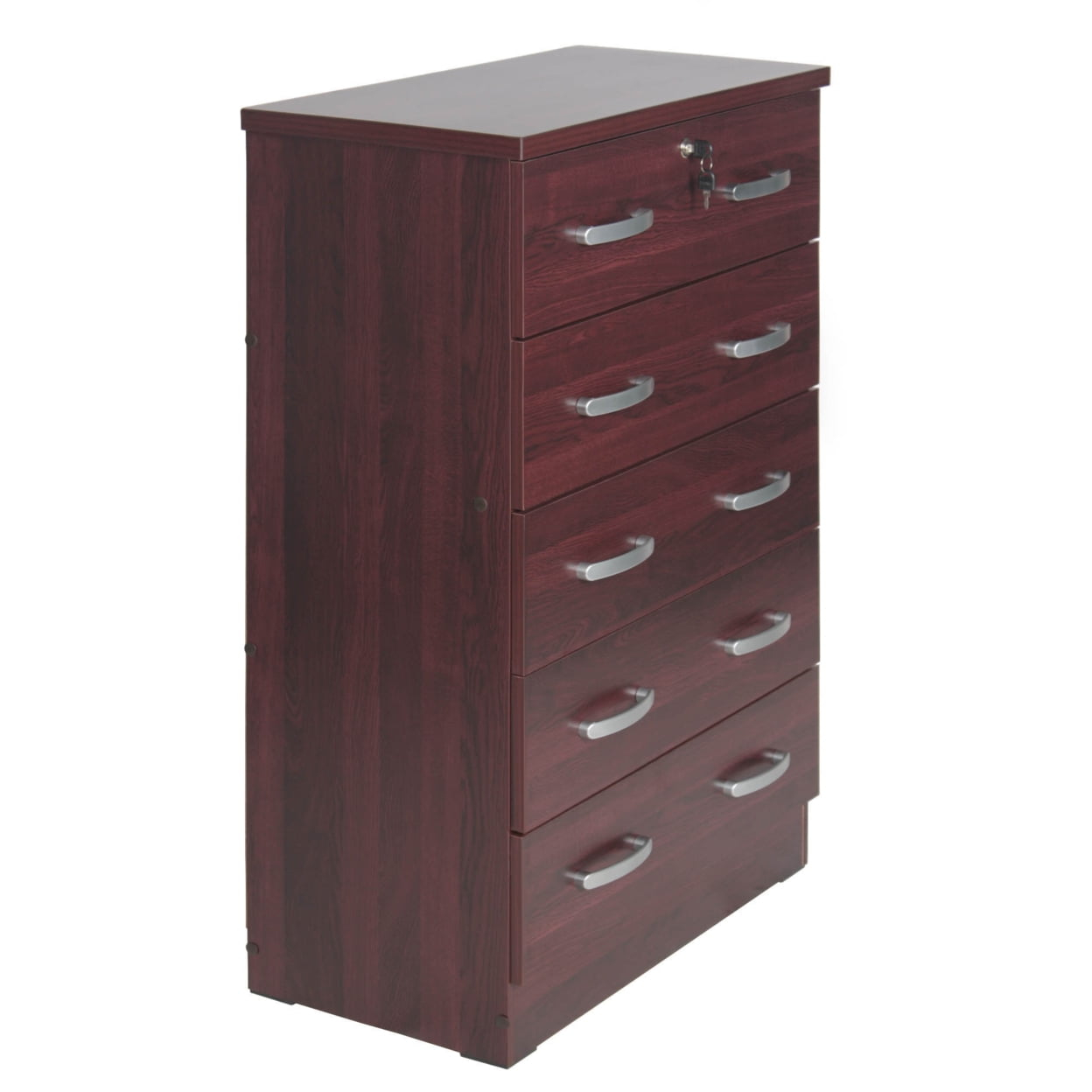 44 x 29 x 16 in. Cindy 5 Drawer Chest Wooden Dresser with Lock, Mahogany