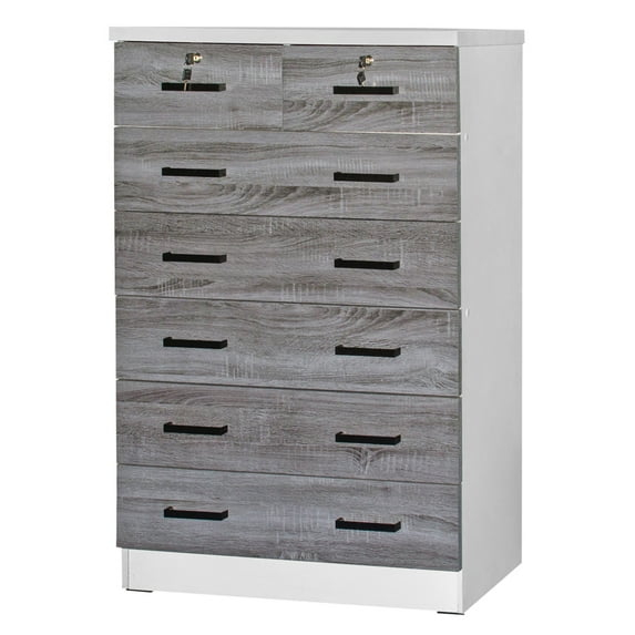 Home Furniture Cindy 7 Drawer Chest Wooden Dresser - Gray & White