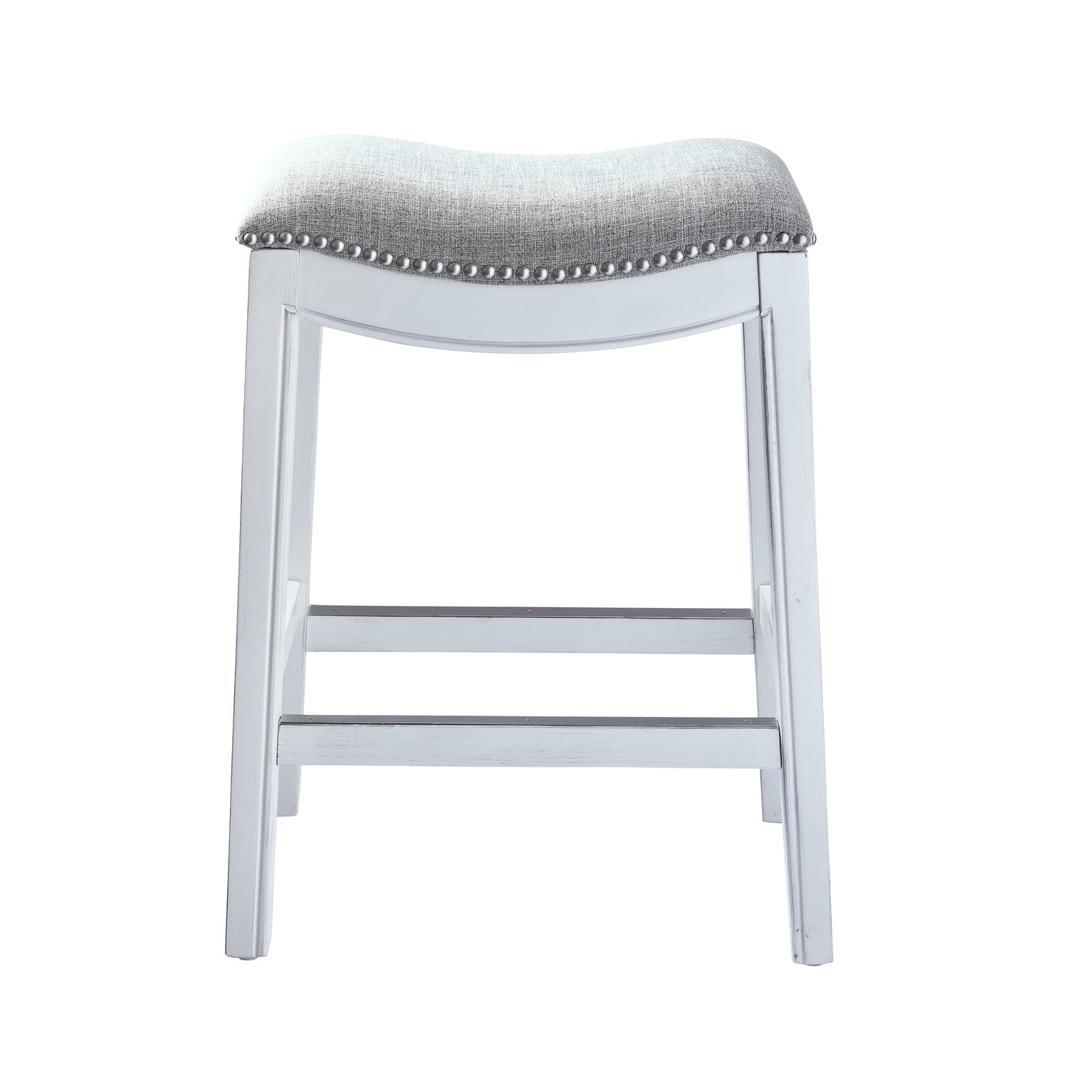 Home Imports Emporium Goods Zoey 31in. Bar-Height Backless Wood Narrow Saddle-Seat Barstool with Nailhead Trim, Alabaster White